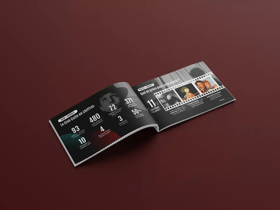 Mise en page et graphisme pour le dossier de présentation du ciné club Ciné Culte à Bagnères de Bigorre