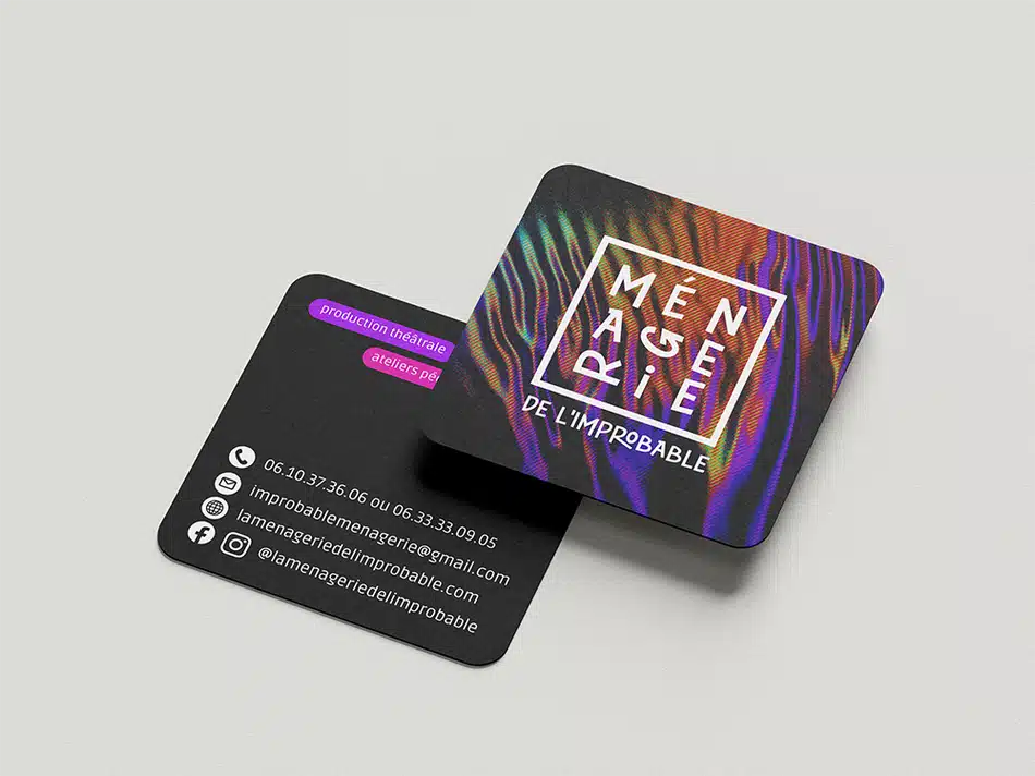 Carte de visite réalisée pour La Ménagerie de l'Improbable - prestation de graphisme.