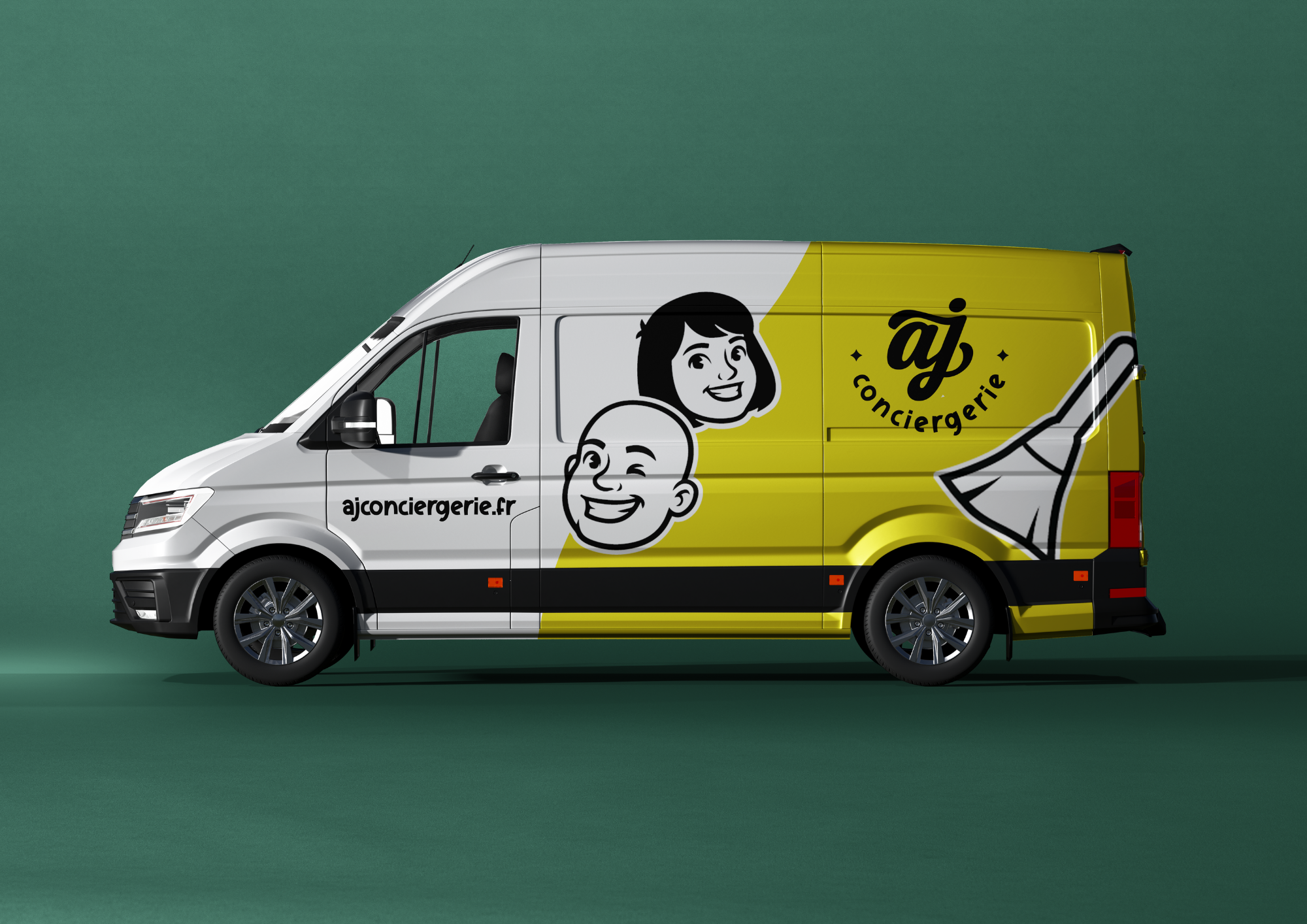 Prestation de graphisme avec la création de la nouvelle identité visuelle d'A&J Conciergerie à Bagnères de Bigorre - logo, couleurs et éléments graphiques.