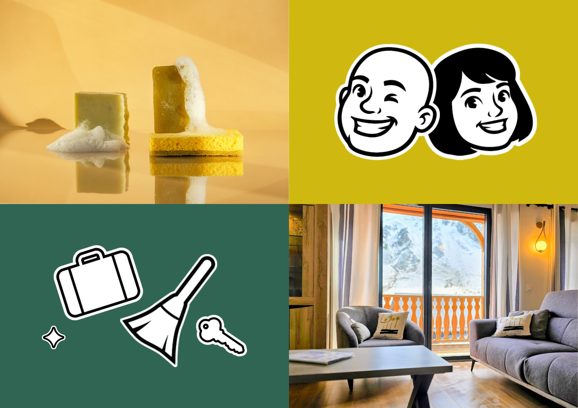 Prestation de graphisme avec la création de la nouvelle identité visuelle d'A&J Conciergerie à Bagnères de Bigorre - logo, couleurs et éléments graphiques.