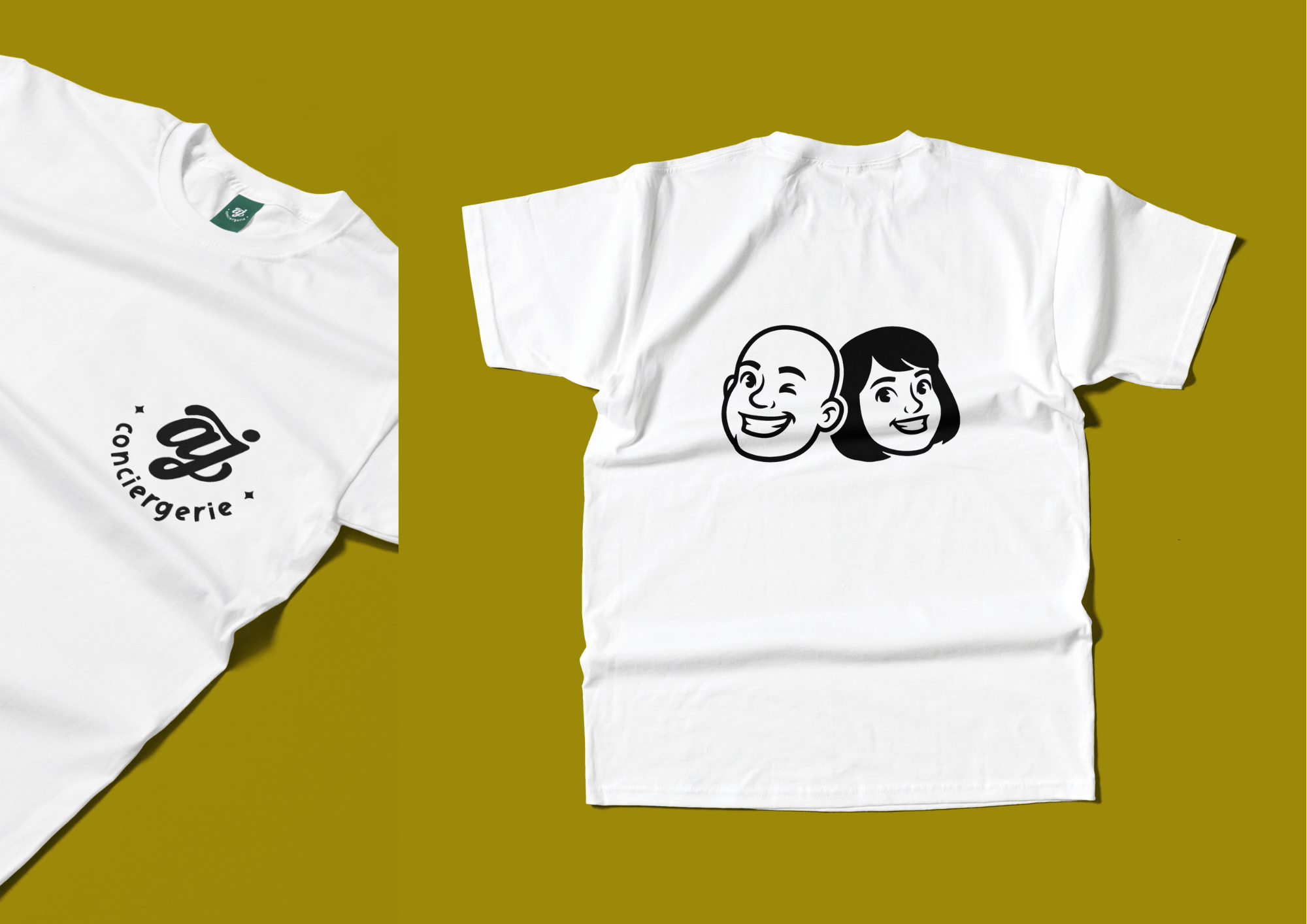 Prestation de graphisme avec la création de la nouvelle identité visuelle d'A&J Conciergerie à Bagnères de Bigorre - logo, couleurs et éléments graphiques.