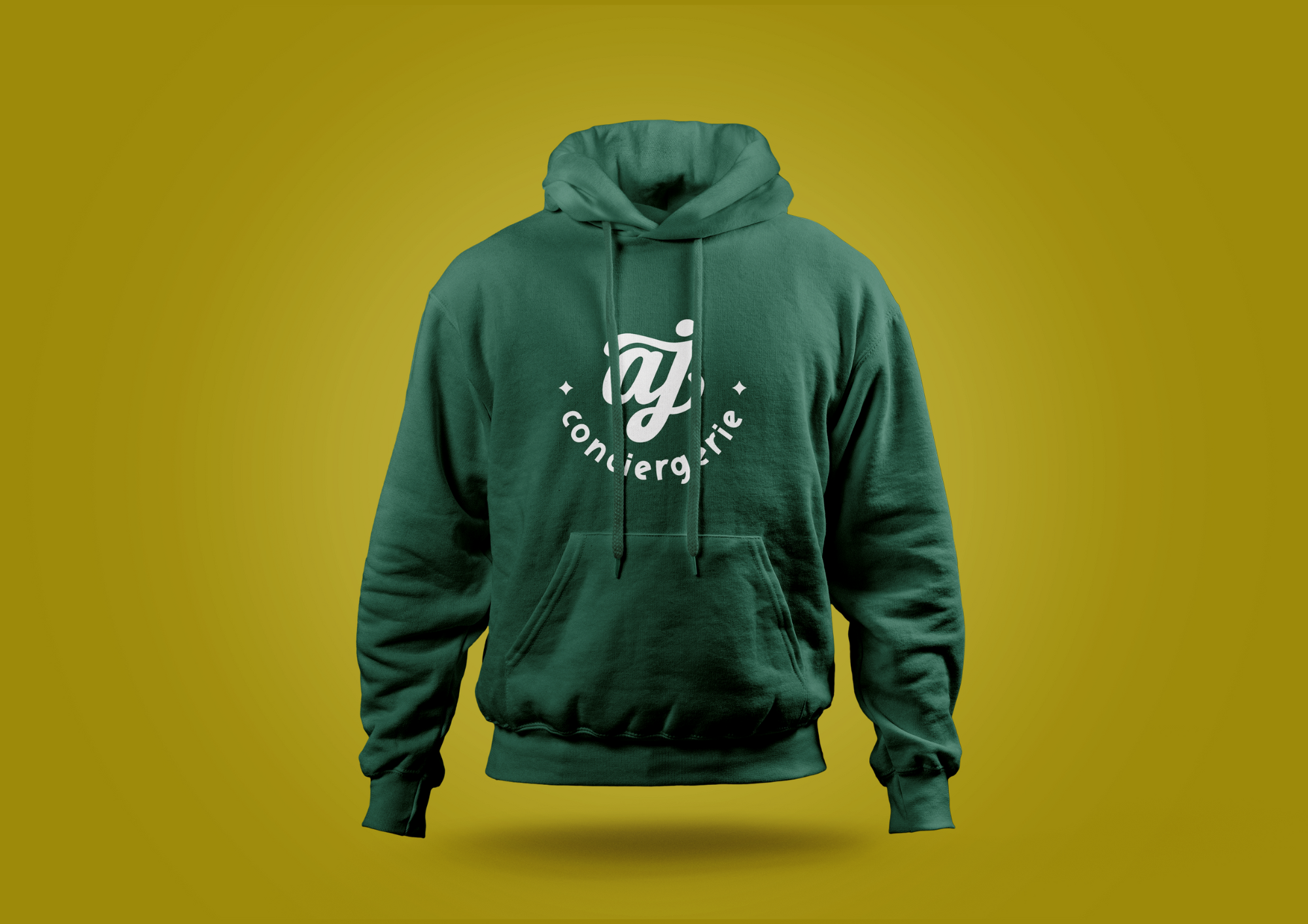 Prestation de graphisme avec la création de la nouvelle identité visuelle d'A&J Conciergerie à Bagnères de Bigorre - logo, couleurs et éléments graphiques.