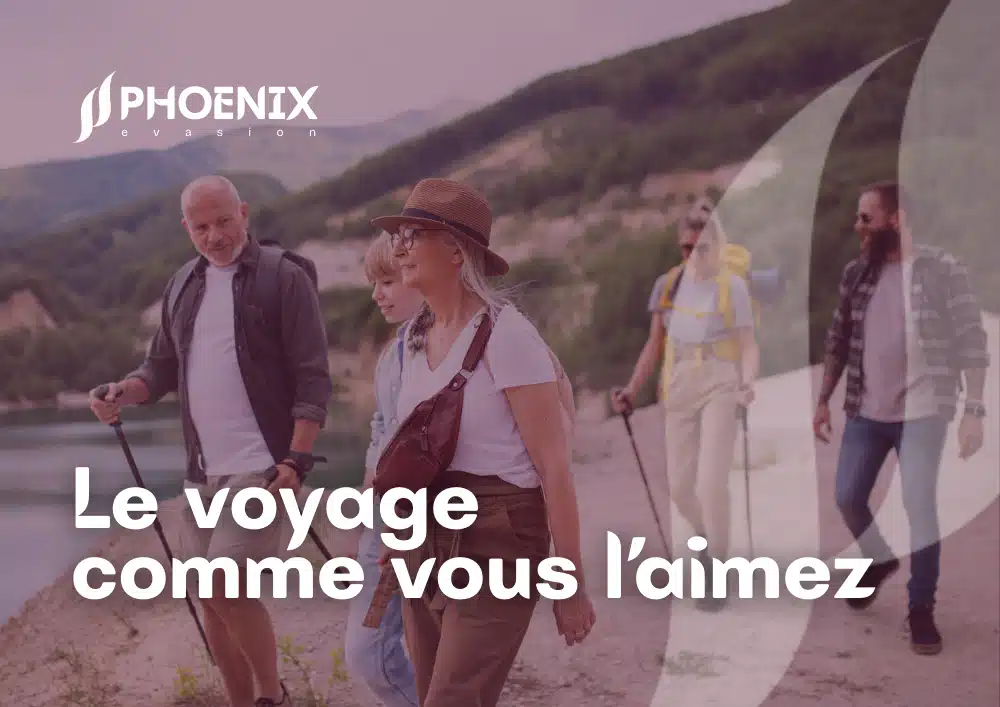Prestation de graphisme avec la création de la nouvelle identité visuelle de Phoenix Evasion par Chauderon Voyages, organisation de séjours pour séniors dans le sud-ouest - logo, couleurs et éléments graphiques.